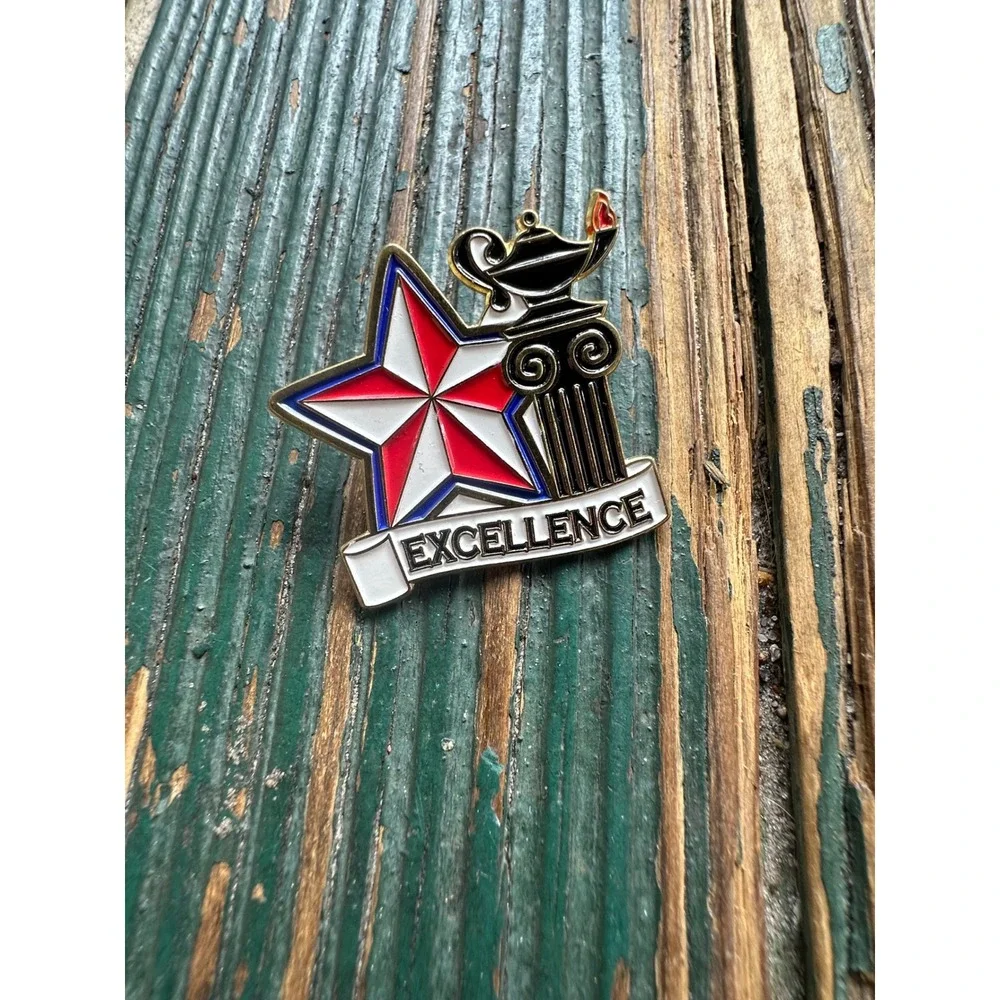 Crown Awards Excellence Pin Star Lamp of Knowledge Gold Tone Enamel Lapel Pin